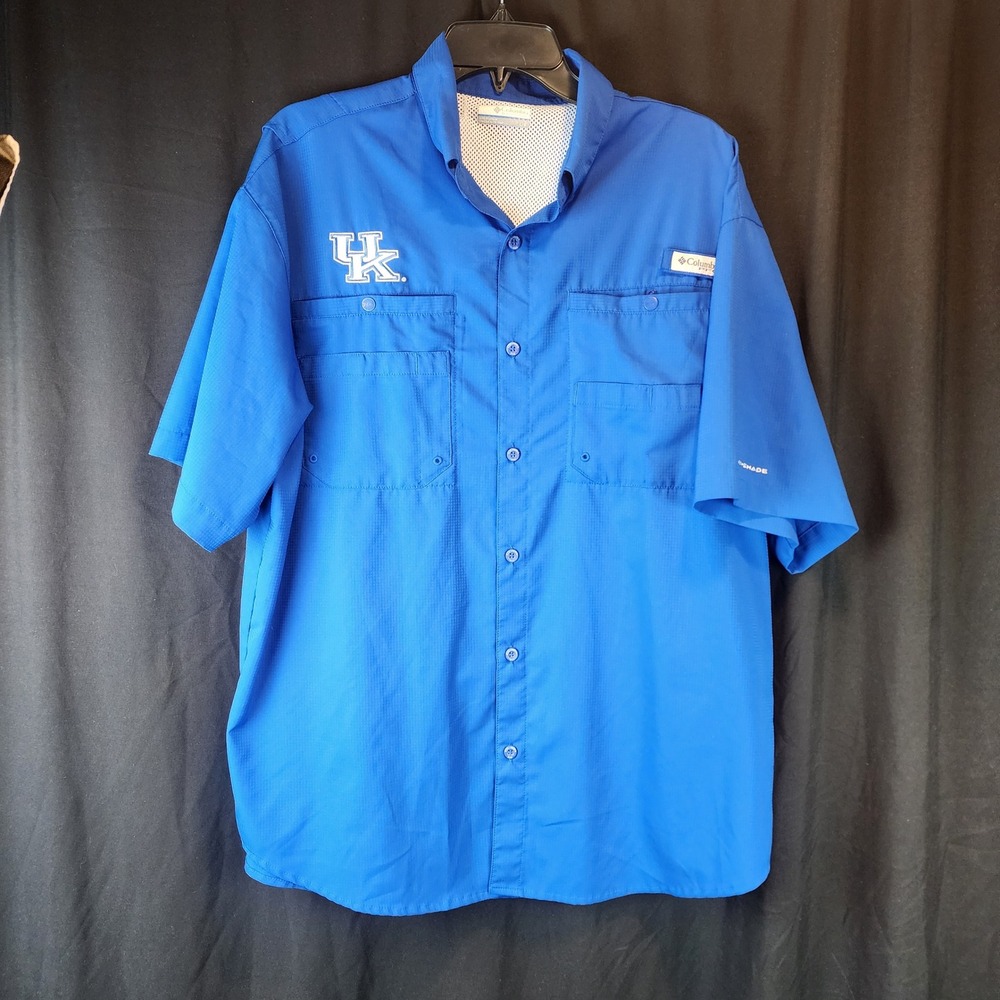 Columbia Sportswear Mens Kentucky Wildcats Fishing Shirt Short Sleeve Blue L‎ G
